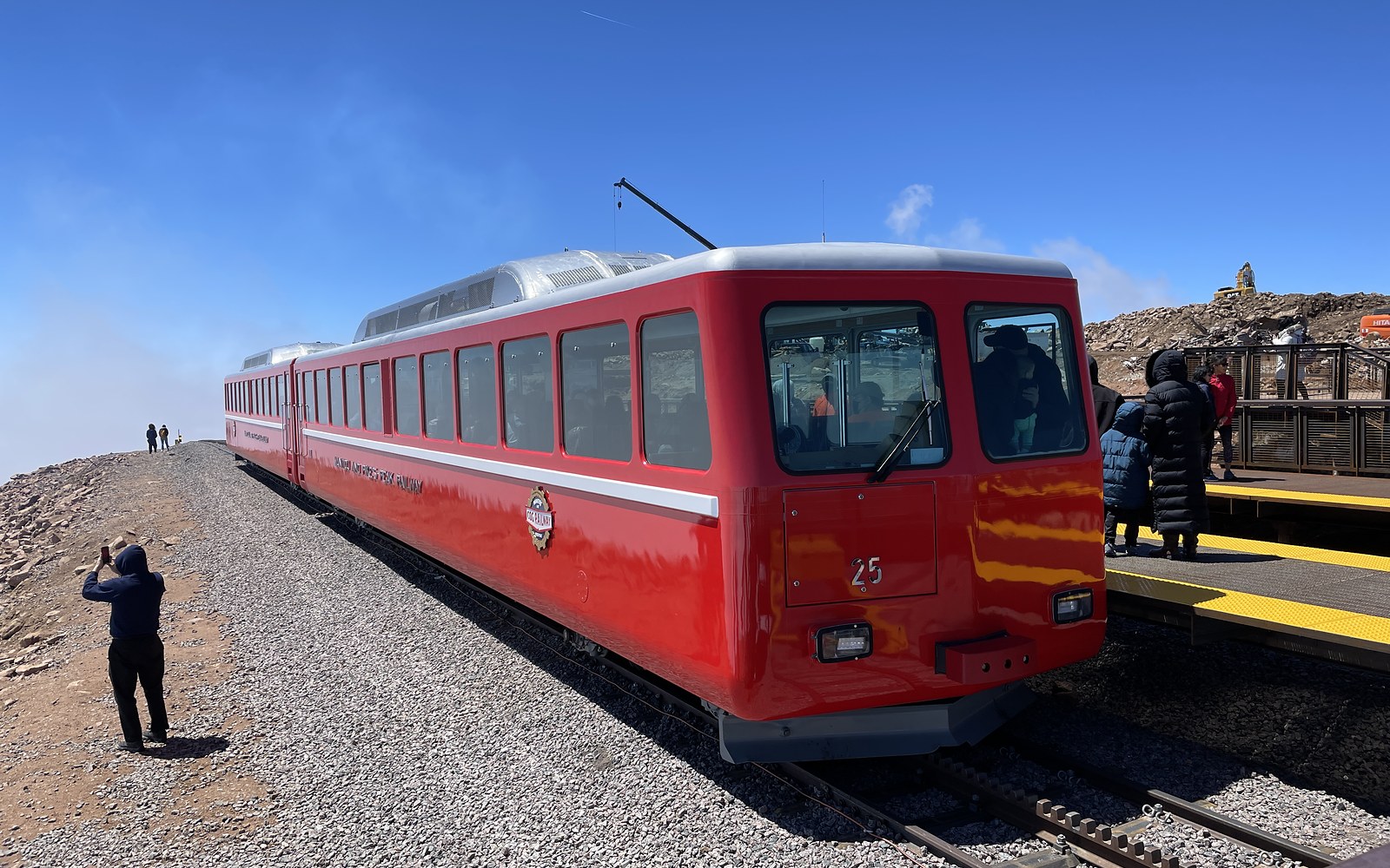 Pikes Peak Cog Railway car at the summit of Pikes Peak