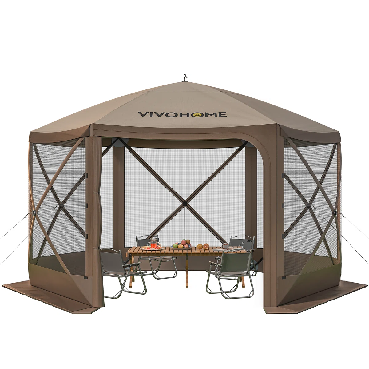 Pop-Up Metal Gazebo with Door, Wind Panels, and Screens
